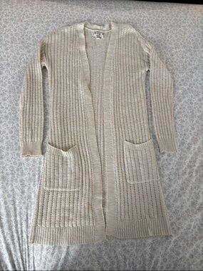 Hippie Rose Cream Open-Front Longline Knit Cardigan